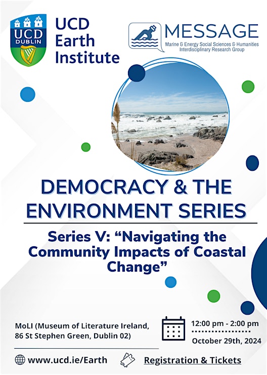 Democracy & the Environment coastal change event poster 29OCT24